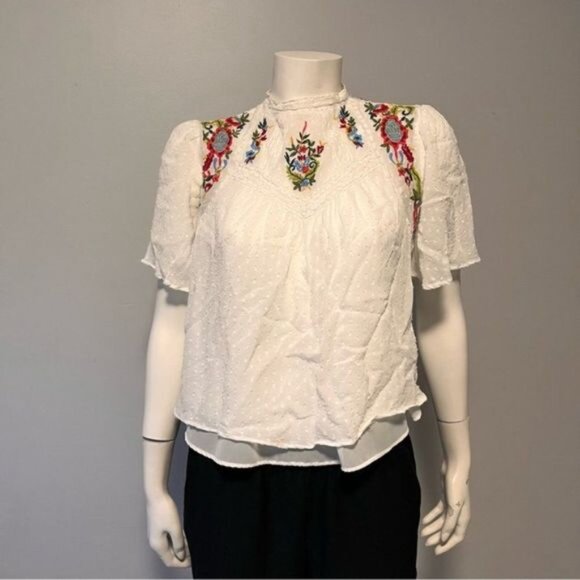 Zara Flowy Floral Embroidered White Blouse Size XS - Picture 4 of 7